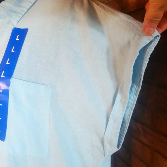 NWT! Orvis Women's Linen Blend Lt. Blue Capped Sleeve Button-up Blouse - Size L - Picture 4 of 11